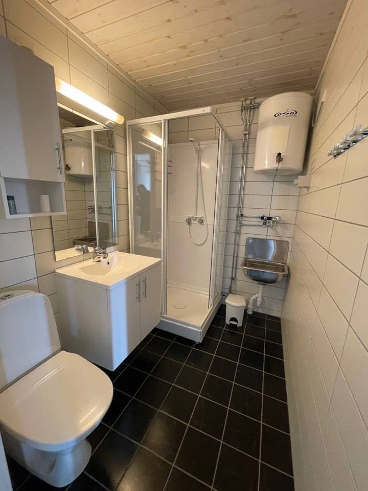 Bad med dusj og toalett i leiligheten